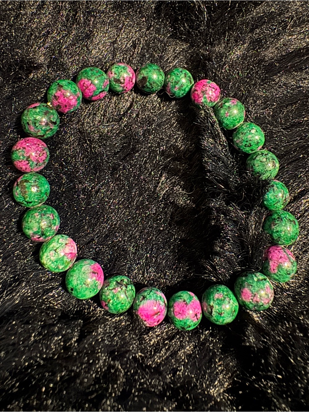 Green and Pink Beaded Stretch Bracelet